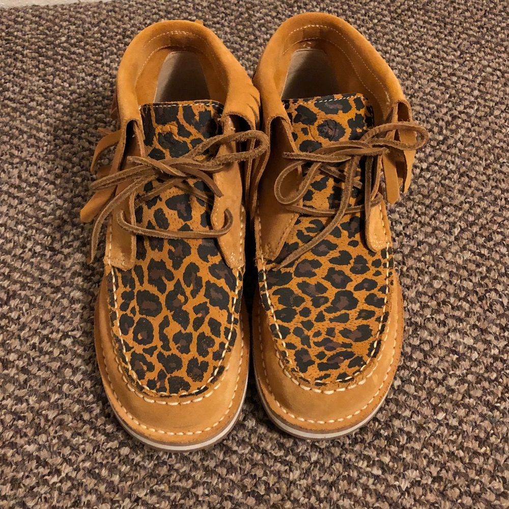 Leopard print Ariat Cruisers with fringe